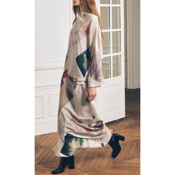 NWT Zara ZW Collection Printed Asymmetric Dress 9375/121 One Sleeve Maxi Small - Picture 3 of 15